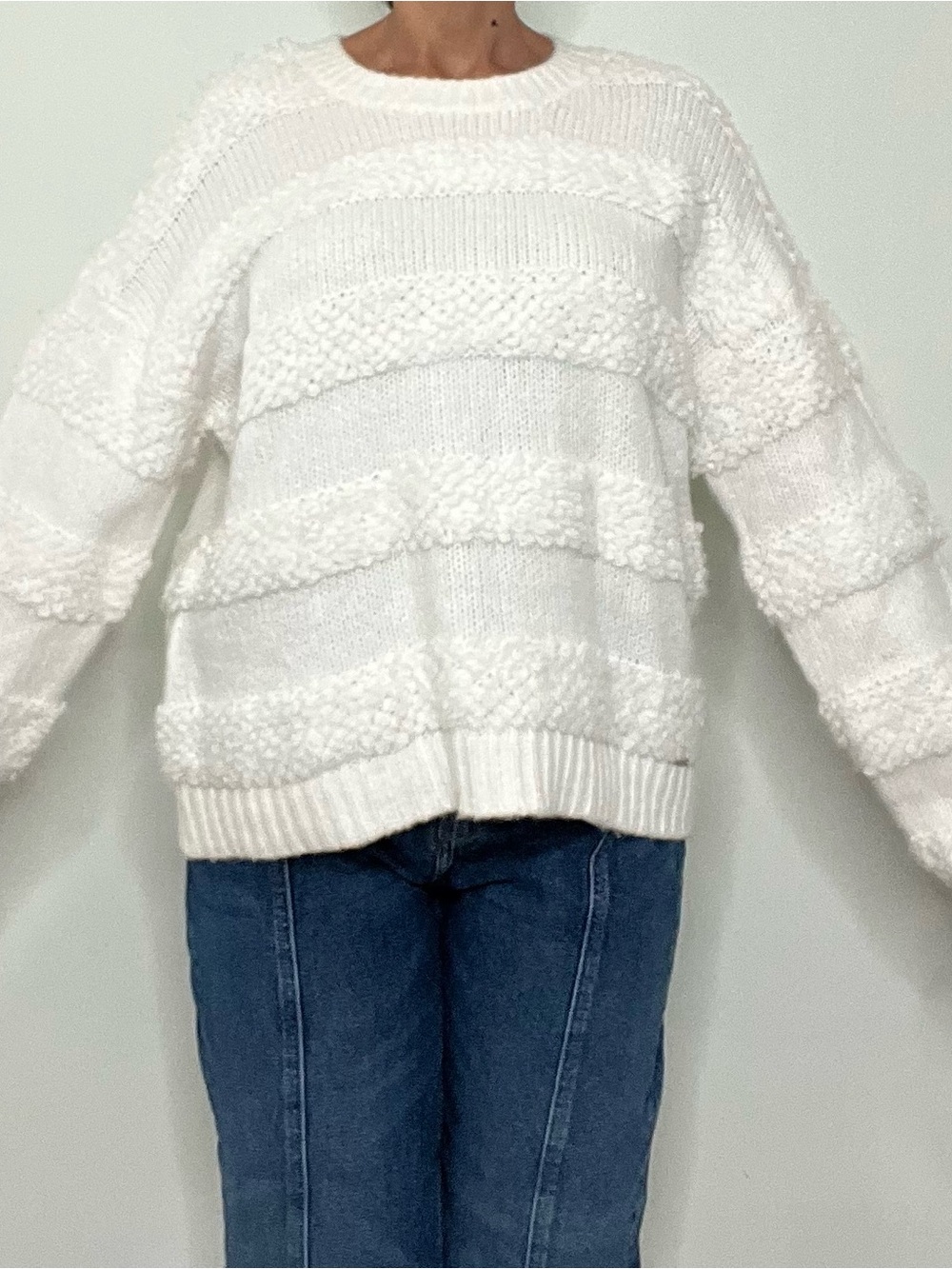 DKNY Cream Textured Crewneck Sweater